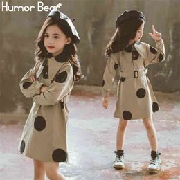 4-13Y Fashion Girls Dress Autumn Korean Version Big Dot Point Long-sleeved Shirt Children's Clothes 210611