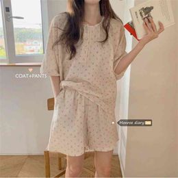 Pyjamas Women's Summer Sweet Japanese Thin Cute Short Sleeved Shorts Suit Can Be Worn outside Leisure Tops Two-Piece Set 210529