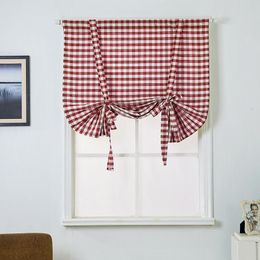 Curtain & Drapes Cotton Linen Red Plaid Roman Kitchen Semi Shade Small Window Curtains