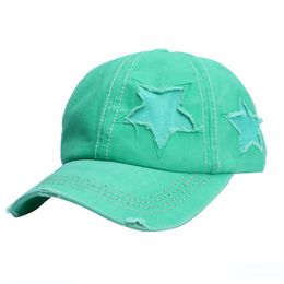 Womens Girls Cap Hat Cotton Distressed Ripped Glittering Bling Patch Stars High Ponytail Travel Sports Baseball Caps Hats
