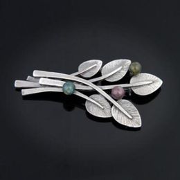 Pins, Brooches Fashion Vintage Natural Stone Jewelry Metal Leaf Brooch Pins Women Scarf Dress Party Accessories Gift Broche XZ383