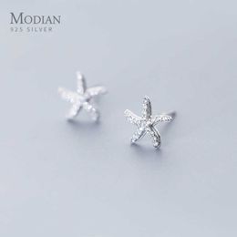 Cute Little Starfish Stud Earring for Women 925 Sterling Silver Shiny Zircon Wedding Engagement Statement Fine Jewelry 210707