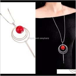 Necklaces & Pendants Jewelry Drop Delivery 2021 Pendant Versatile Red Pearl Sweater Chain Womens Long Fashion Personality Geometric Circle Ne