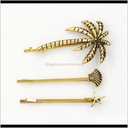 Clips & Barrettes Jewellery Drop Delivery 2021 Beach Stlye Coconut Tree Starfish Seashell 1 Shape Hairpin Gold Or Sier Plated For Women Hair Cl