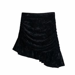 Women Ruffled Hem Velvet Irregular Mini Skirt Casual Female Loose Streetwear Ladies P1957 210430