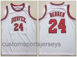 #24 Chris Herren 1990-1994 B.M.C. Durfee High School White Basketball Jersey Stitched Custom Any Number Name