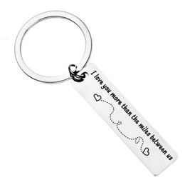 New Stainless Steel Keychain Engraved "I love you more than the miles between us" Key Ring For Lovers Birthday Gift