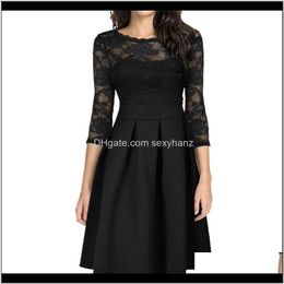 Dresses Womens Clothing Apparel Drop Delivery 2021 Plus Size Black Summer Fashion Sexy Casual Lace Hollow Out Three Quarter Patchwork Party D