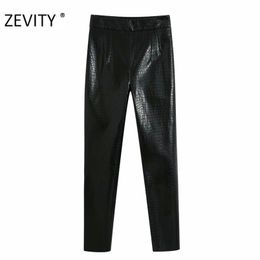 Women fashion snake skin pattern PU leather pencil pants female zipper casual slim long Trousers chic autumn P938 210420