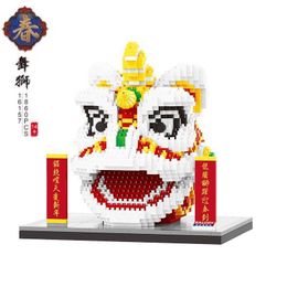 Balody Mini blocks China Spring Festival Lion Head Building Toy Educational Intelligence Bricks for Children New year Gift 16157 Q0723