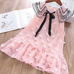 Korean Girl Dress 2021 Summer Fashion Girl Foreign Chiffon Princess Dress Butterfly Lace Flower Dress Toddler Girl Clothes Q0716