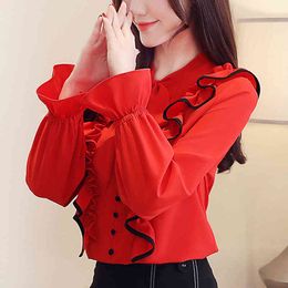 Fashion Autumn Chiffon Blouse Long Flare Sleeve Sweet Party Clothing Casual Women Tops 5304 50 210415