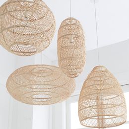 Pendant Lamps Chinese Style Hand-woven Lights Natural Rattan Vintage Lamp Living Room Hanging Dining Decor Luminaire