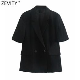 Women Fashion Double Breasted Short Sleeve Fitting Blazer Coat Office Lady Business Suits Female Chic Tops CT670 210420