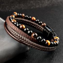 4-layer Men's Braided Sleeve Winding Leather Bracelet Beaded Ethnic Tribal Wristband Bangle