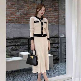 winter knitting cardigan suit 2 piece set korea ladies long SLeeve warm tops And Skirt sweater for women clothing 210602