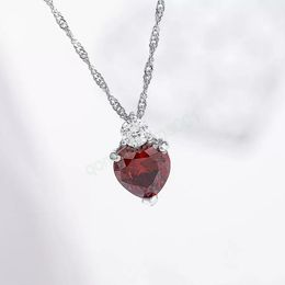 Women Pendant Necklaces Copper Silver Chains Red Diamond Love Heart Necklace Woman Birthday Wedding Fashion Jewelry