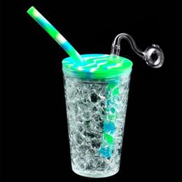Summer style drink cup Water Pipes Silicone Dab Rig Glass Oil Rigs herb bubbler glass bowl silicone Bong Mini Pipe Recycler Hookah 157mm*68m