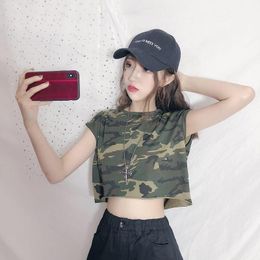 Women's T-Shirt Croptop Women T Shirts 2021 Summer Shirt Harajuku Camouflage Printed Tshirt Short Sleeve Loose Punk Tops Tee