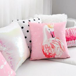 Cushion/Decorative Pillow 45x45cm Modern Flamingo Cushion Cover Sofa Pink Sequin Throw Pink/white Fur Case Decorative Waist Pillowcase