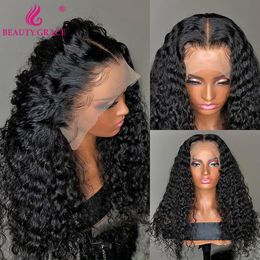 Glue-free 26 Inch Deep Curly Women Closed Lace Wig African Style Quirky Curly Human Hair Wig Wet Wavy Lace Front Wig HD Seamless