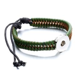Black Brown Green Woven PU Leather Rope Bracelet fit 18mm Snap Button charms Bracelet Jewelry for women men