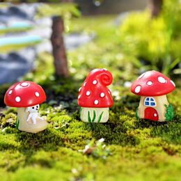 Decorative Objects & Figurines 3Pcs/Set Mini Cartoon Red Mushroom House 3 Types DIY Resin Fairy Garden Craft Decoration Miniature Micro Gnom