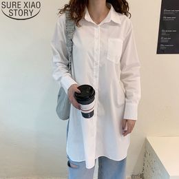 Ladies Blouse Cotton Shirt Women Tops Autumn White Long Sleeve Shirts Female Turn-down Collar Plus Size Loose Clothes 12500 210417