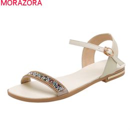 MORAZORA big size 33-46 fashion women sandals genuine leather comfortable casual shoes summer women flats black white 210506