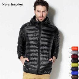 7 Colour Ultralight Men's Portable Hooded White Duck Down Jacket Windbreaker Feather Parka Winter Warm Coat Outwear 6XL 210819