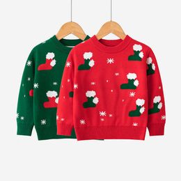 Christmas Clothes Baby Boys Girls Sweater Children Pullover Sweater Christmas Socks Pattern Autumn And Winter Bottoming Clothes Y1024