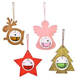 Christmas Tree Hanging Pendant with Bells Angel Star Reindeer Ornaments Xmas Holiday Home Party Decoration XBJK2110