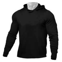 Brand Autumn Fitness Clothing Mens Hooded T Shirt Streetwear Bodybuilding Long Sleeve Tshirt Gym Tee Shirt Sweatshirts 210421