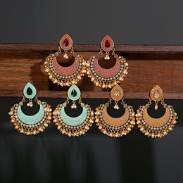 Ethnic Women's Golden Colour Water Droplets Alloy Gypsy Jhumka Earrings Vintage Boho Tribe Pearl Tassel Drop Earrings Jewellery