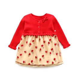 2021 new spring and autumn pure cotton baby girl festive red rose gauze dress girls long-sleeved cotton dress Q0716