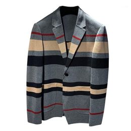 Men's Sweaters 2021 Autumn Casual Trendy Suit Male Korean Style Personality Slim Coat Lattice Knitted