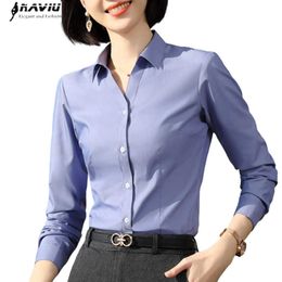 Naviu Professional Shirt Spring Women Long Sleeve Slim V Neck Blouses Office Ladies Business Work Clothes Tops 210604