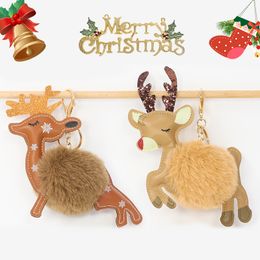 New Years Gift Christmas Elk Cute Gift Red String Pendant 8CM Rex Rabbit Hair Ball Pompom Christmas Tree Decoration Ornaments