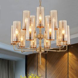 Modern Foyer Metal E14 Led Chandelier Deco Blue Cognac Glass Shades Pendant Lighting Lustre Shiny Gold Lamp Chandeliers