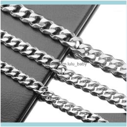 Chains Necklaces & Pendants Jewelry12/15/17/19Mm Fashion Stainless Steel Sier Color Cuban Curb Chain Cool Mens Womens Necklace Or Bracelet C