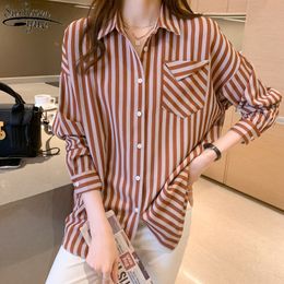 Office Lady Striped Chiffon Blouse Shirt Women Plus Size Loose Shirts Tops Female Spring Button Casual Blouses Blusas 13018 210427