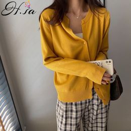 H.SA Spring Single Breasted Green Pink Yellow Tops Women Sliod Loose Caridgan Female Knitted Jacket Cardigan 210417