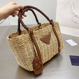 Designer Women Twine Straw Tote Bag Luxurys Designers Bags Italy Milano Brand Sunshine Knitting Beach Handbags Woman Leather Patchwork Totes Shopping Handbag