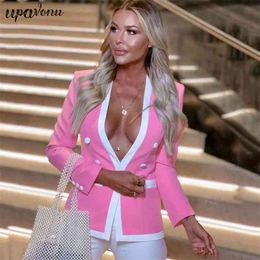 Free Autumn Ol Solid Blazer For Women Pink Sexy Long Sleeve Double-Breasted Slim Fashion Clothes 210524
