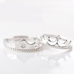 Wedding Rings Sterling Silver Crown Promise Matching Engagement Adjustable For Couples Lover Friends Her Him Jewelry Valentine G