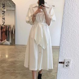 Spring SpringWomen Vintage Loose High Waist Slim Was Thin Elegant Lapel Single Breasted Maxi Dress ZA5466 210427