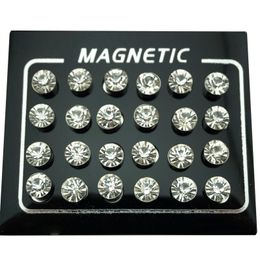 12 Pair/lot 4/5/6/7mm Round Crystal Rhinestone Magnet Stud Earring Puck Women Mens Magnetic Fake Ear Plug Jewelry