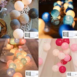 6M 40 LED Cotton Ball Garland String Lights Christmas Fairy Lighting Strings Wedding Birthday Party Baby Shower Home Decoration Y0720