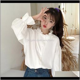 Blouses & Shirts Clothing Apparel Drop Delivery 2021 White Shirt Womens Design Sense Long Sleeve Spring And Autumn Korean Loose Sweet Cut Col