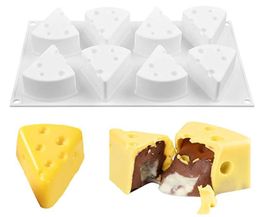 3D Silicone Mould Cheese Shape 8 Cavity Cake Baking MouldsTriangle DIY Chocolate Cake Pudding Soap Mould Non stick White